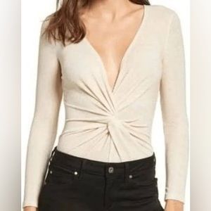 NWT Leith Long Sleeve Bodysuit Size 1X Beige Gold Glitter